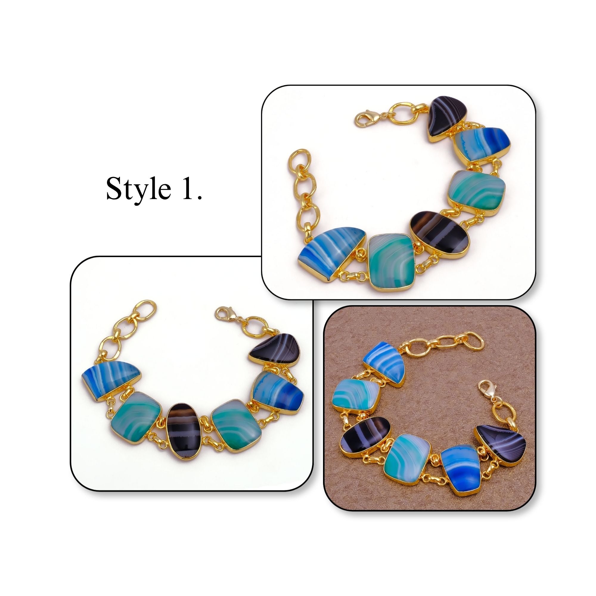Chunky Gemstone Multi Color Agate Slice Chain Bracelet, Vibrant Statement Accessory 5266
