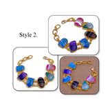Chunky Gemstone Multi Color Agate Slice Chain Bracelet, Vibrant Statement Accessory 5266 Style 2.