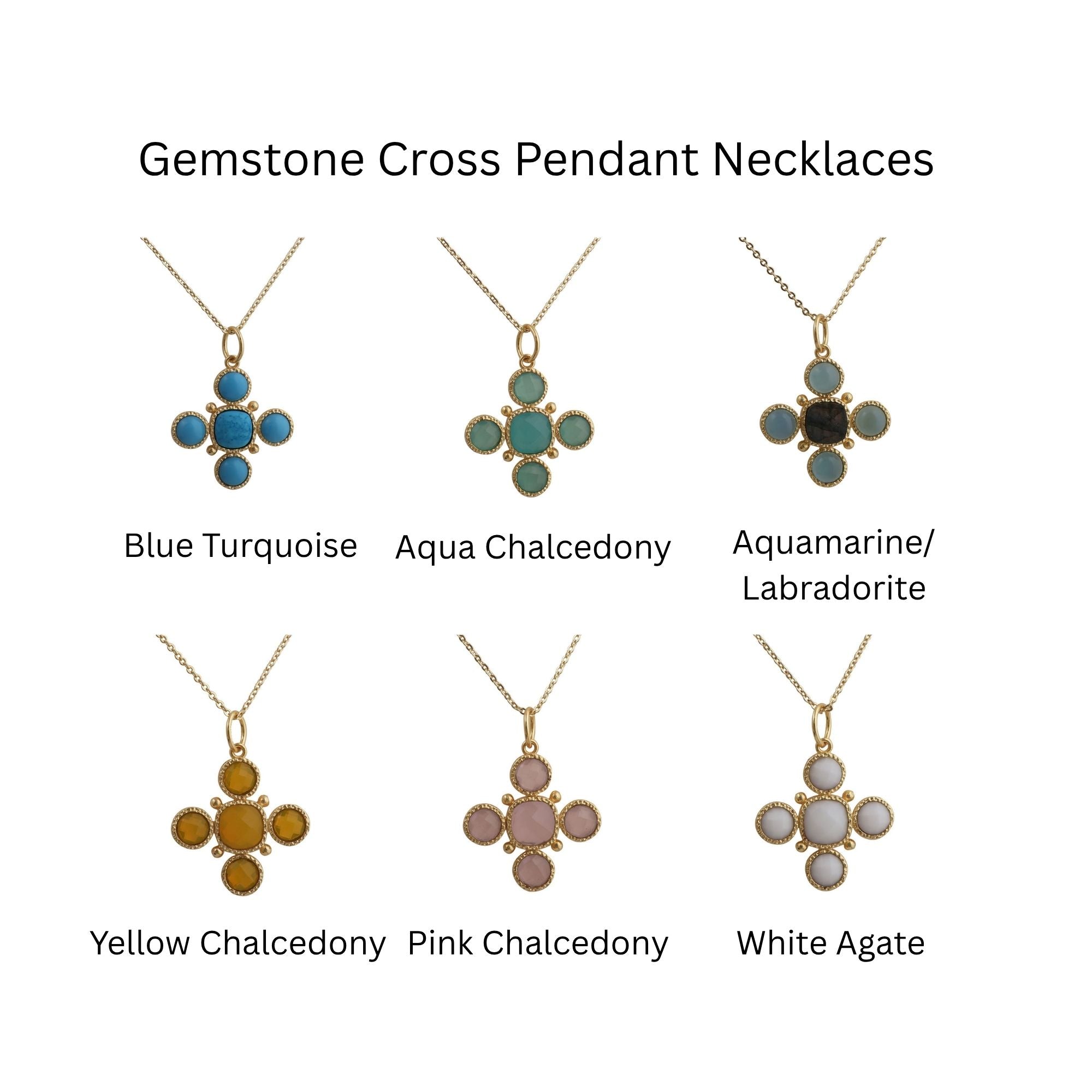 Artisanal Blue Turquoise Cross Pendant Necklace, Gold Plated Birthstone Jewelry 5388