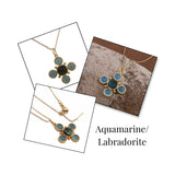 Artisanal Blue Turquoise Cross Pendant Necklace, Gold Plated Birthstone Jewelry 5388 Aquamarine Labradorite