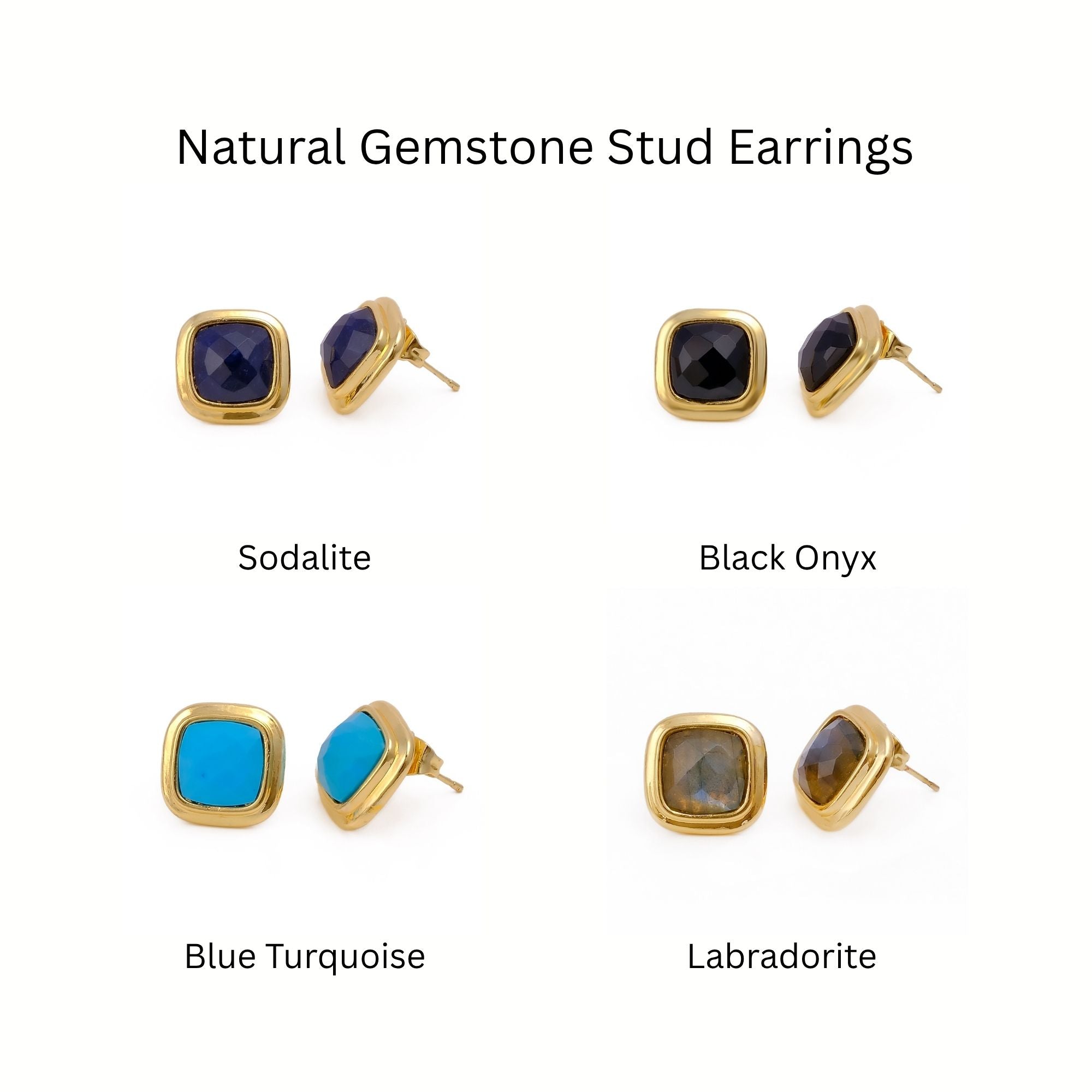 Natural Sodalite Cushion Cut Gemstone, Gold Plated Stud Earrings CE-1012