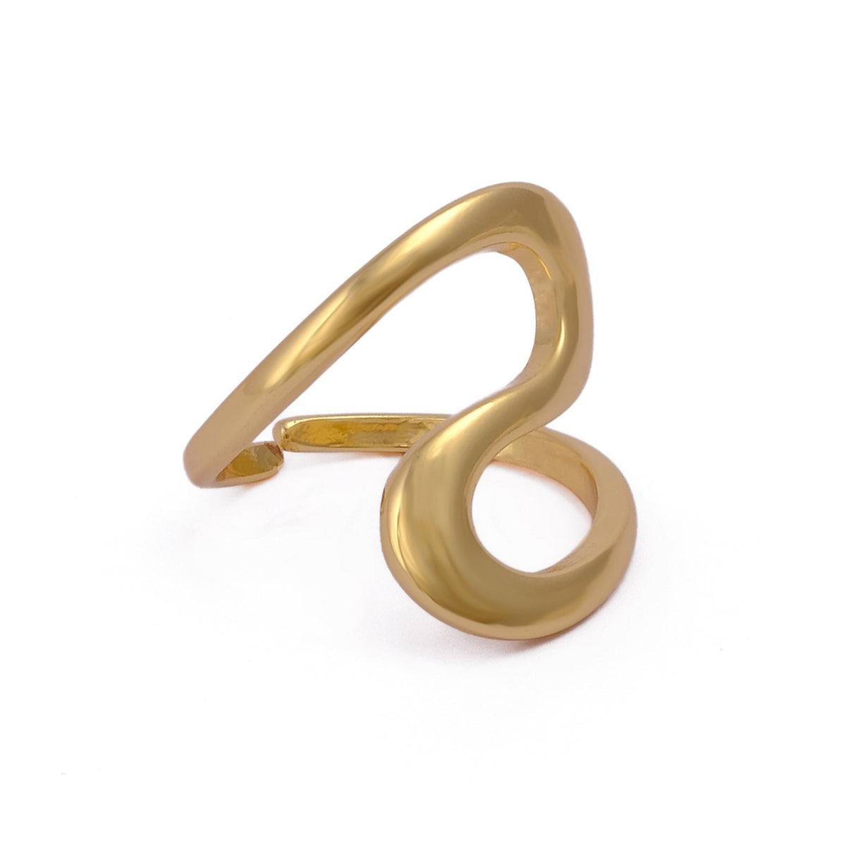 Gold Plated Plain Brass Ring Jewelry, Modern Fluid Shape Open Gold Ring Adjustable Ring For Her