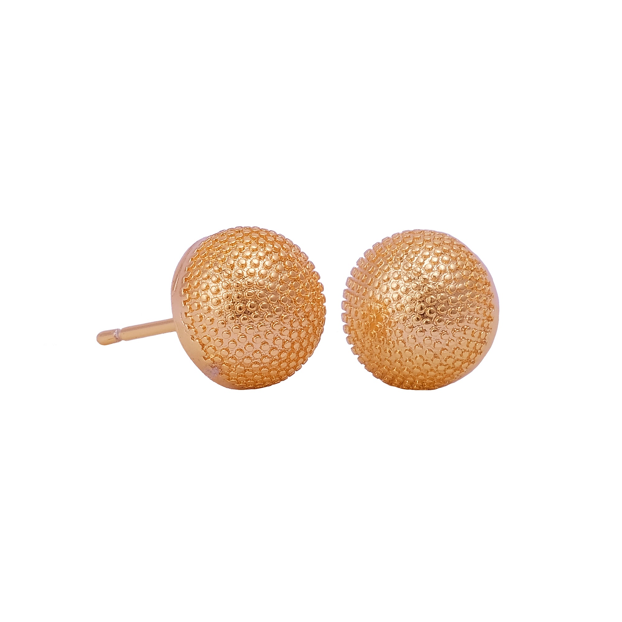 Gold Plated Micro Beaded Dome Stud Earrings Elegant Textured Round Jewelry