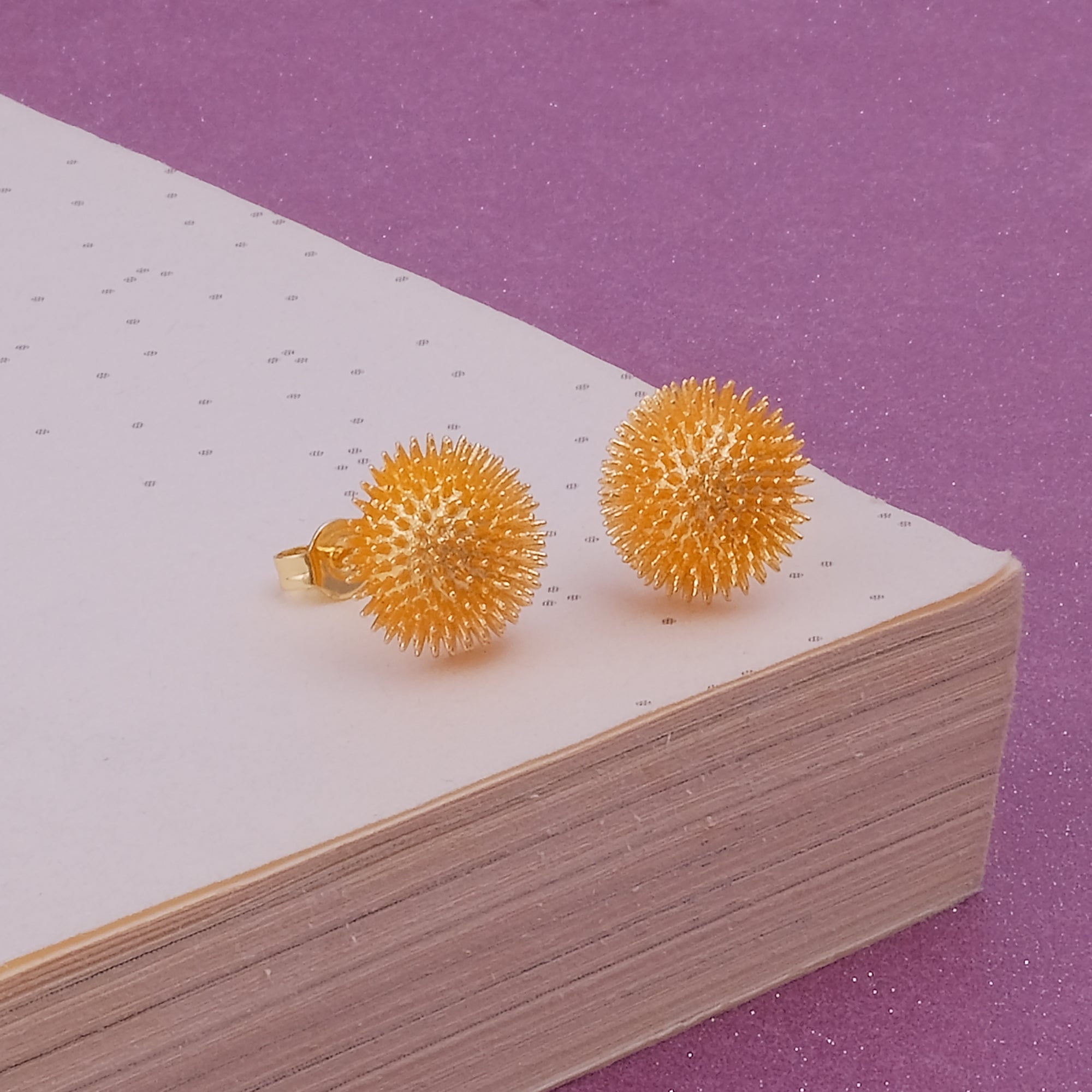Gold Plated Sunburst Textured Stud Earrings Bold Statement Jewelry