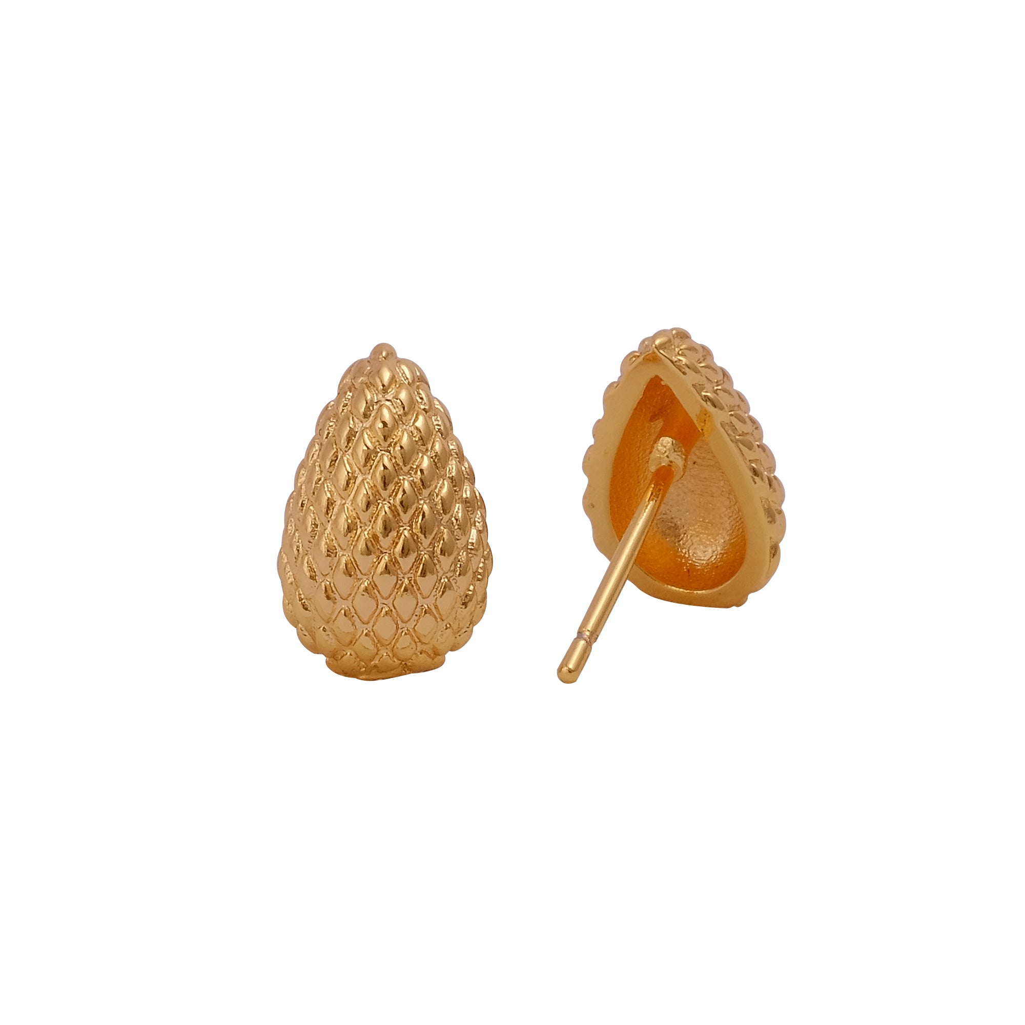 Gold Plated Embossed Teardrop Stud Earrings Elegant Textured Jewelry for Everyday Wear