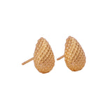 Gold Plated Embossed Teardrop Stud Earrings Elegant Textured Jewelry for Everyday Wear
