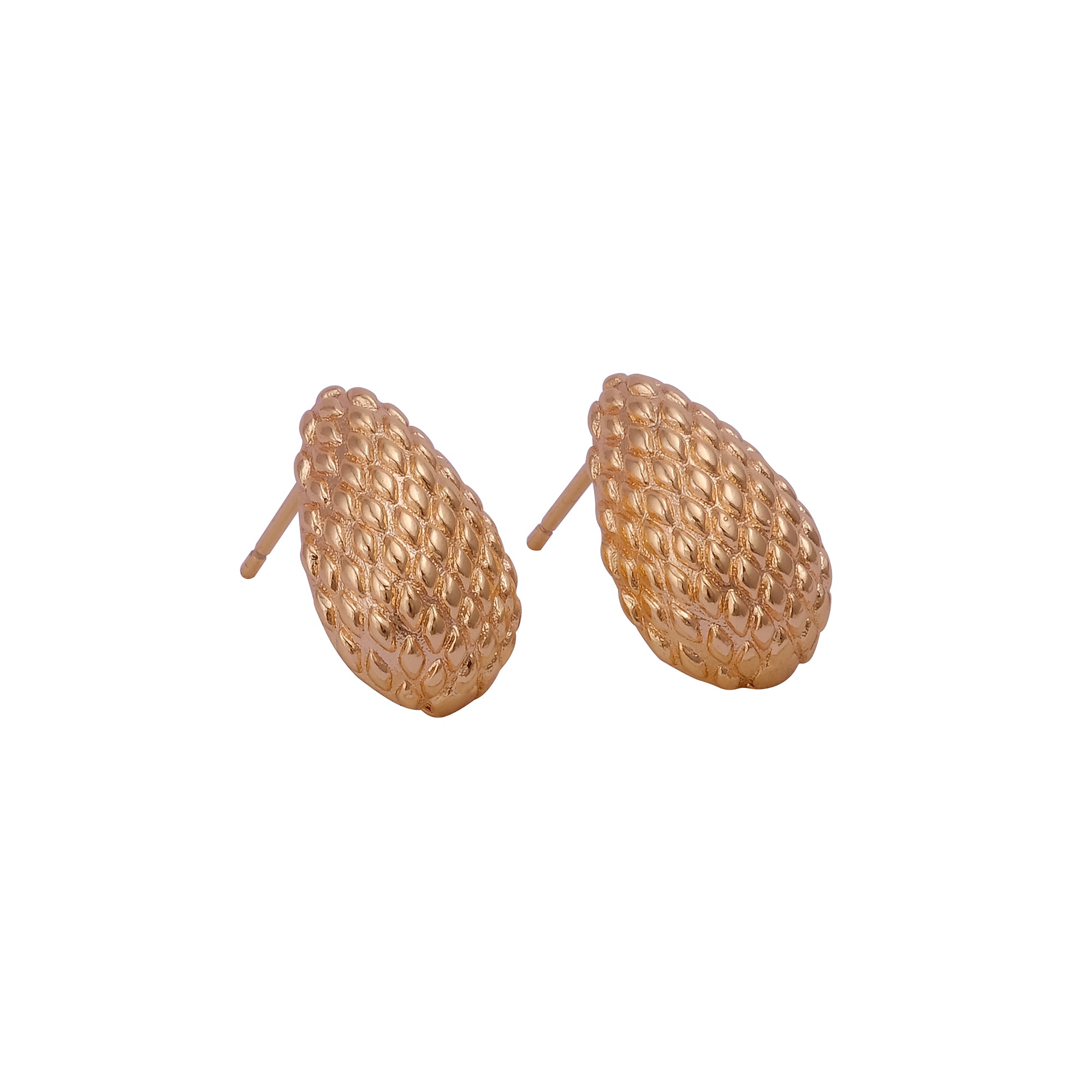 Gold Plated Mesh Textured Teardrop Stud Earrings Stylish Everyday Jewelry