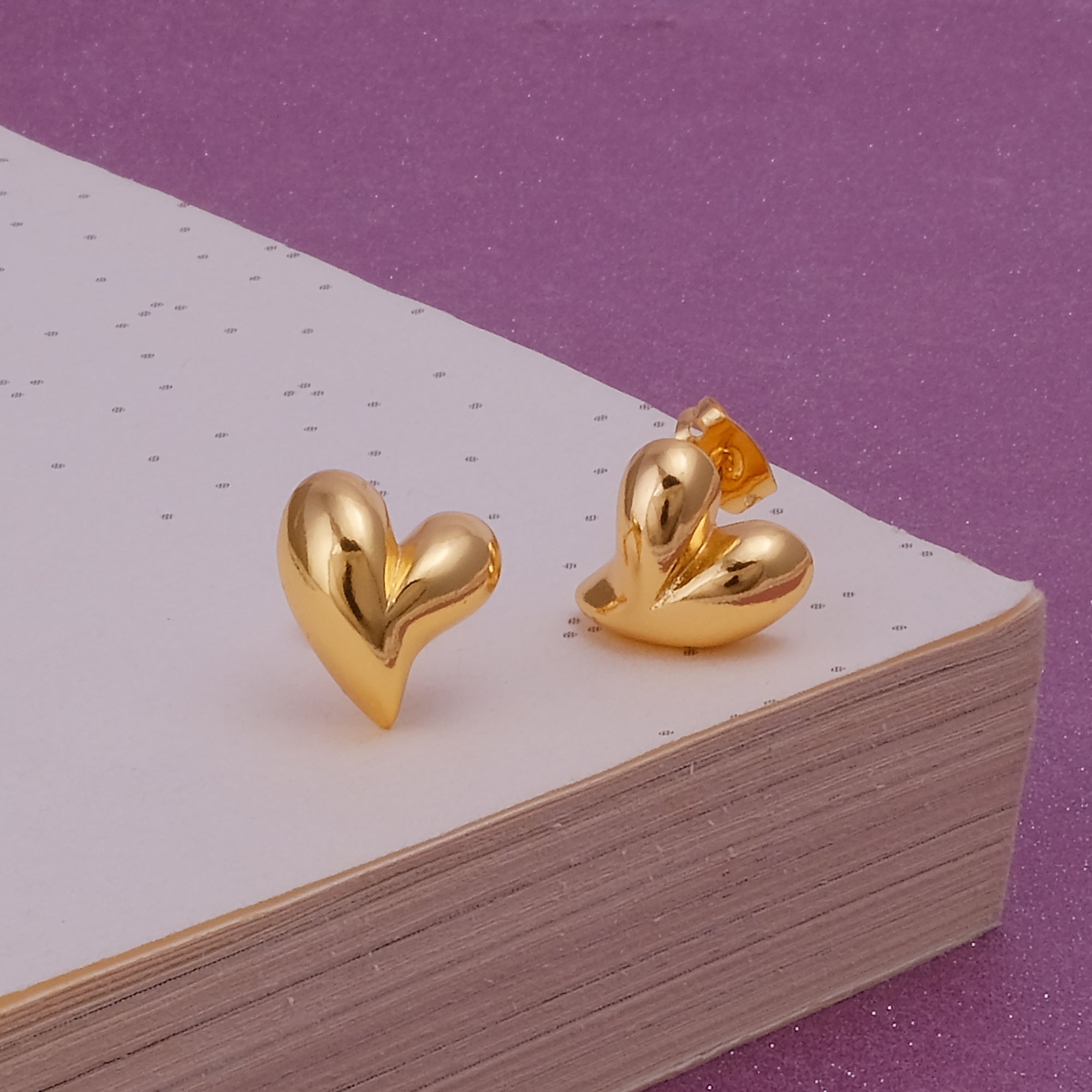 Gold Plated Heart Stud Earrings Modern Romantic Jewelry for Everyday Wear