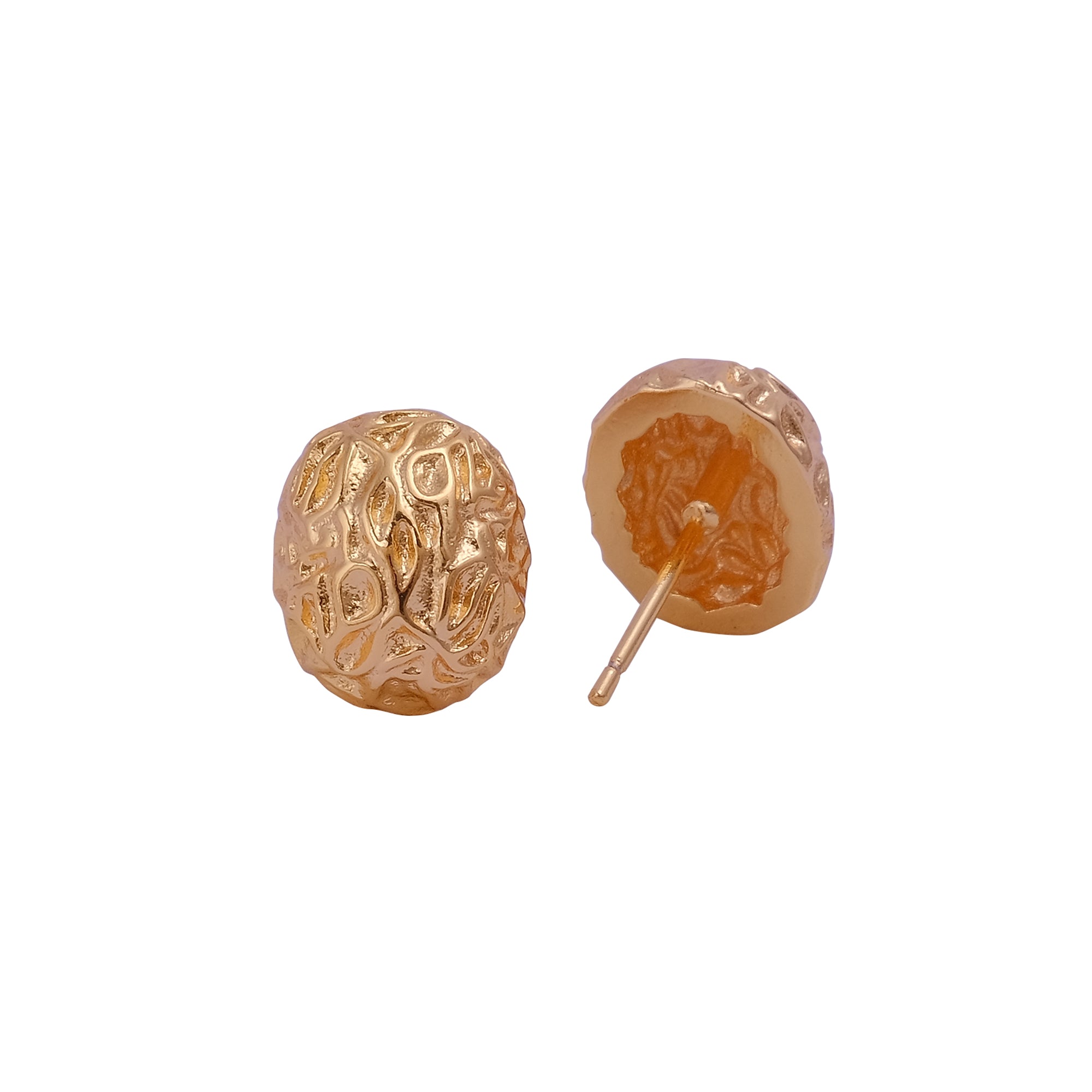 Textured Gold Plated Nugget Stud Earrings Modern Organic Design
