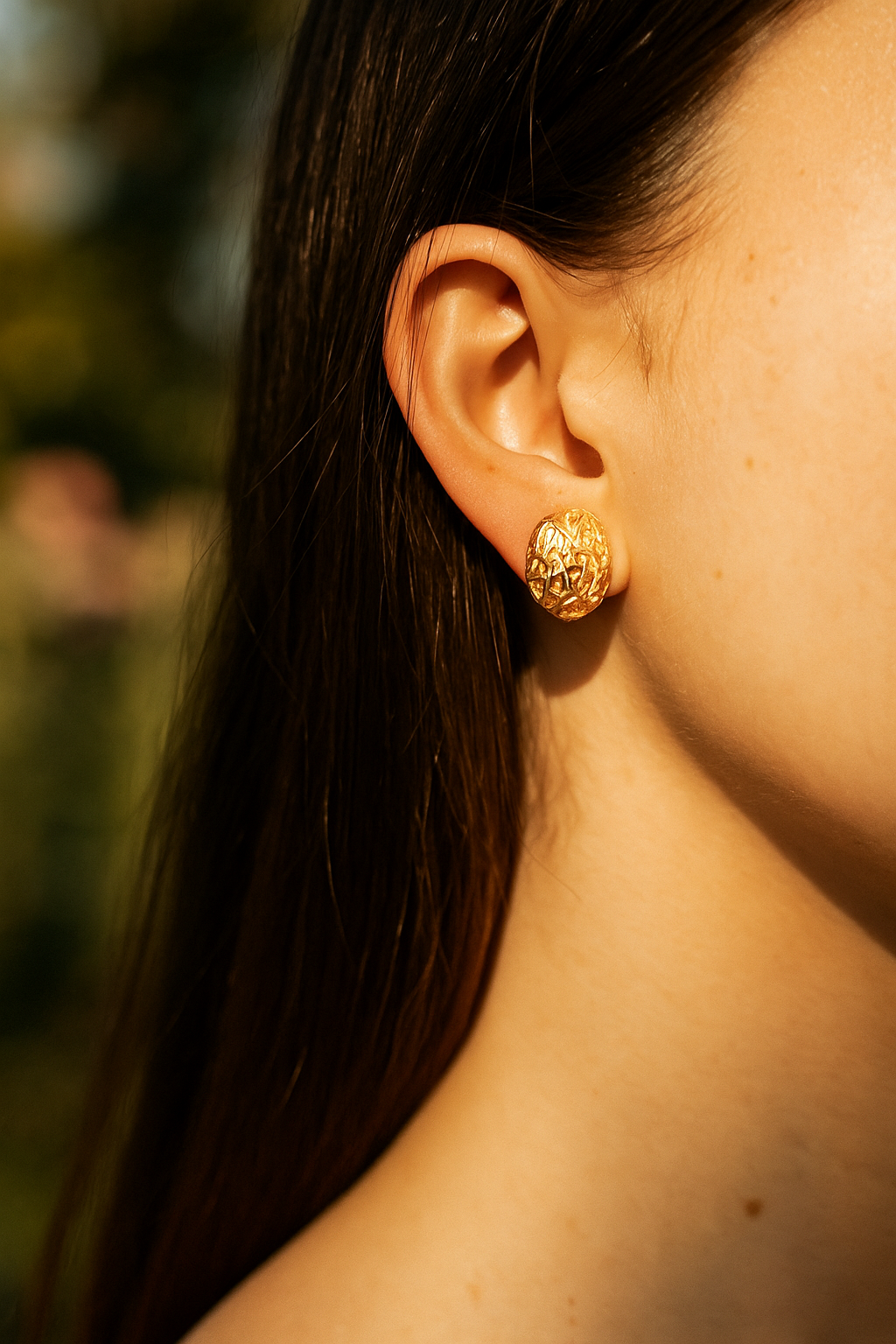 Textured Gold Plated Nugget Stud Earrings Modern Organic Design