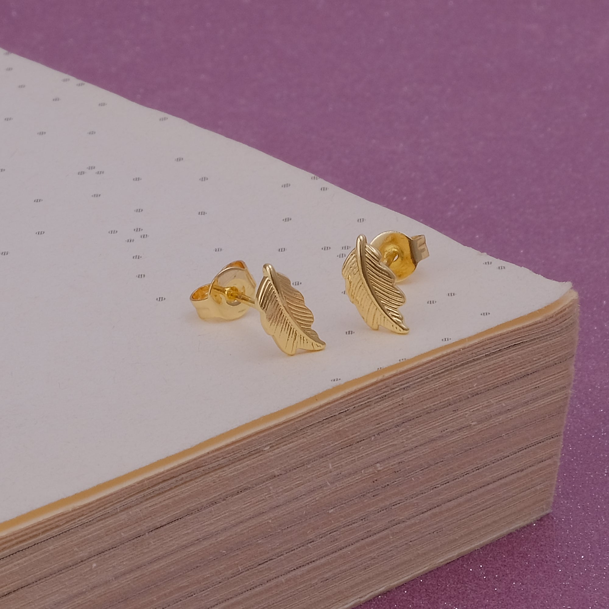 Gold Plated Feather Stud Earrings Minimalist Nature Inspired Jewelry