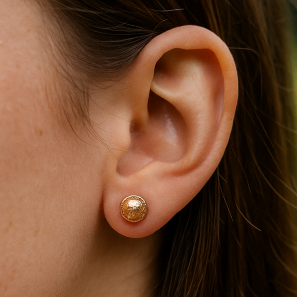 Textured Gold Dot Stud Earrings Minimal Everyday Earrings for Women