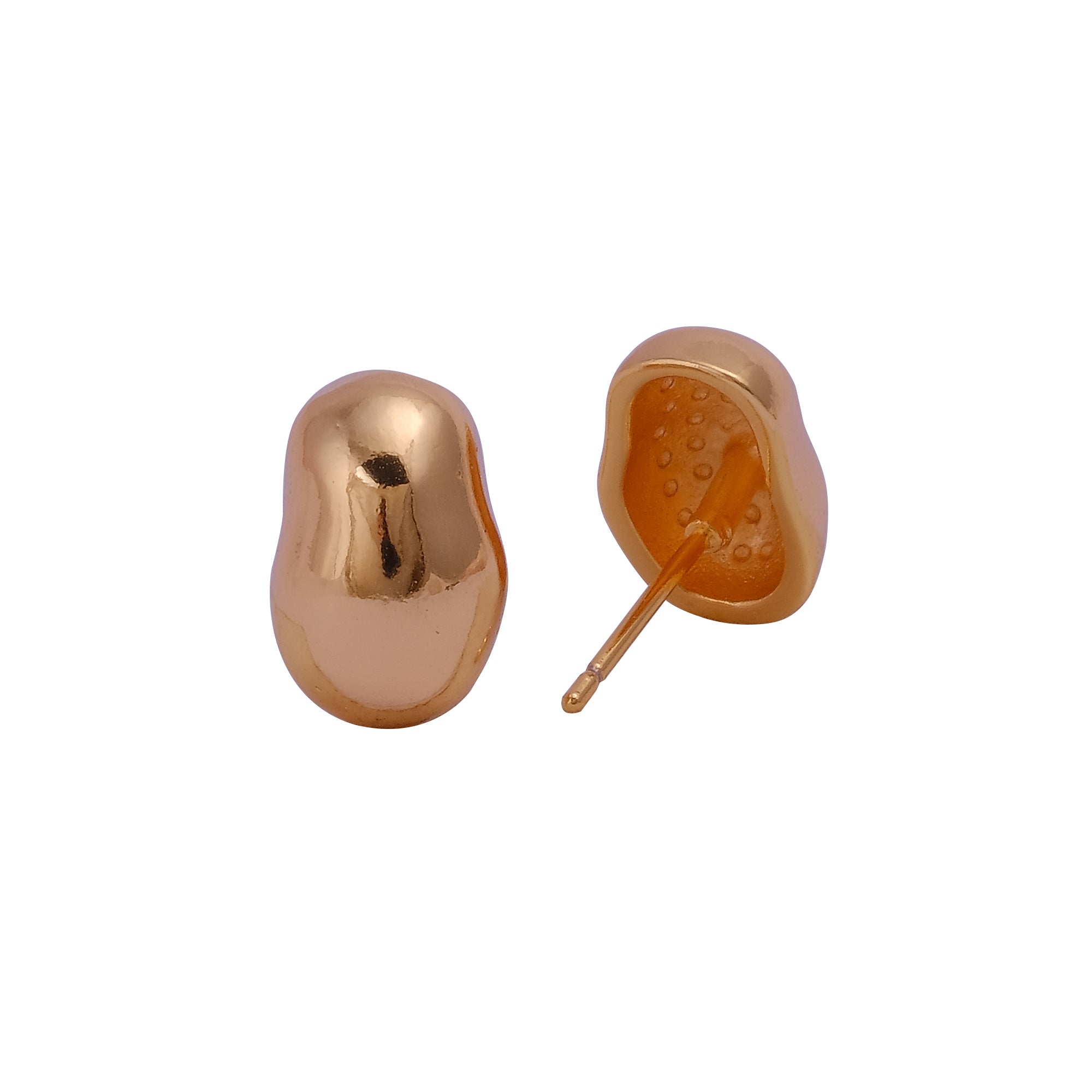 Organic Bean Shape Gold Stud Earrings Modern Minimal Everyday Jewelry