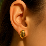Organic Bean Shape Gold Stud Earrings Modern Minimal Everyday Jewelry