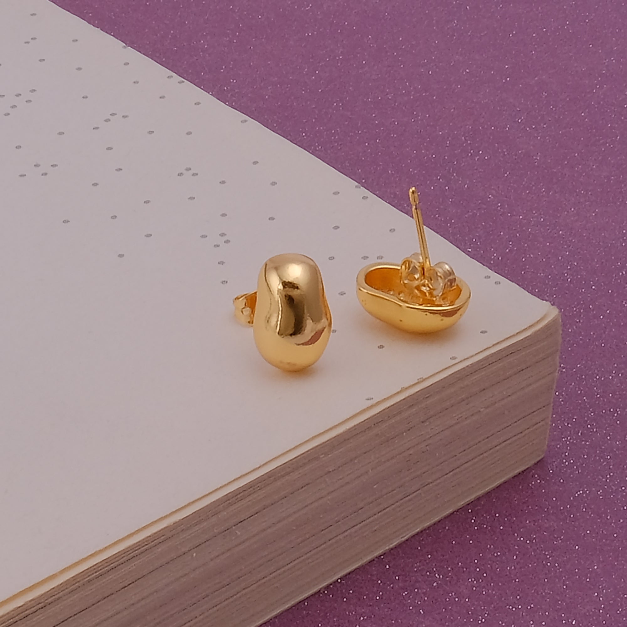 Organic Bean Shape Gold Stud Earrings Modern Minimal Everyday Jewelry