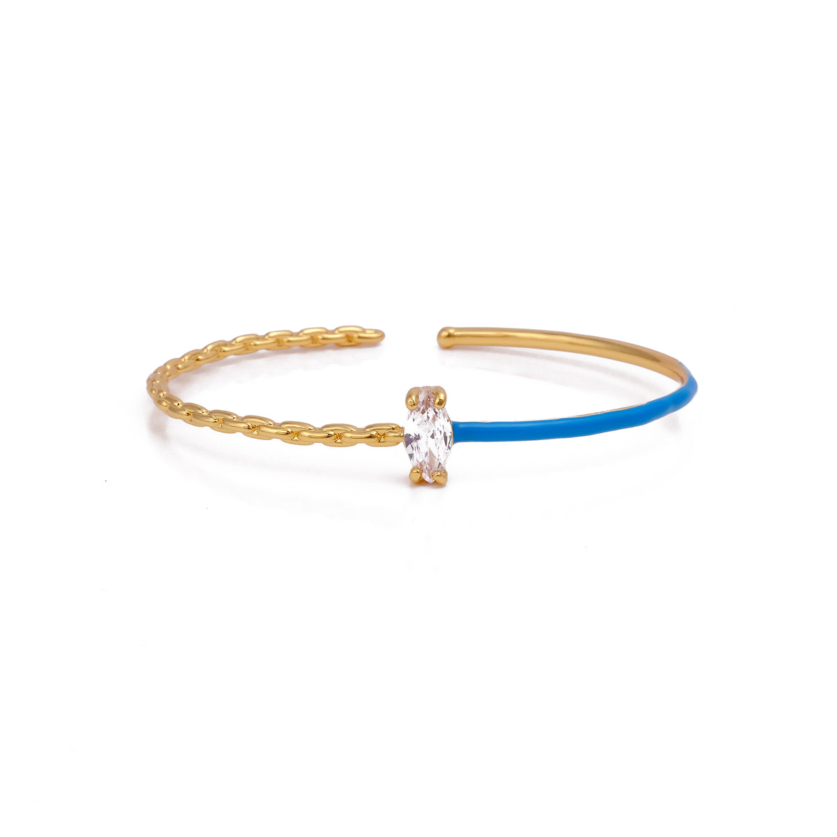 Blue Enamel Twisted Bangle Aesthetic Gold Plated Jewelry For Her