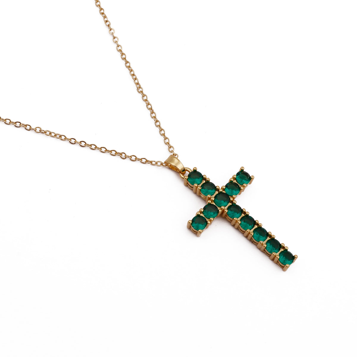 Emerald Gemstone Cross Pendant Necklace Gold Plated Necklace For Her