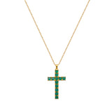 Emerald Gemstone Cross Pendant Necklace Gold Plated Necklace For Her