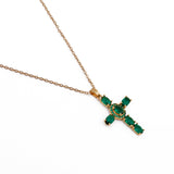 Green Emerald Gemstone Cross Necklace Minimal Gold Plated Necklace For Her