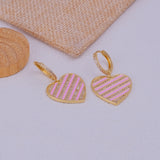 Pink Enamel Heart Earrings Gold PLated Statemengt Earrings