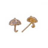 Gold Plated Umbrella Stud Earrings Dainty Crystal Rain Earrings