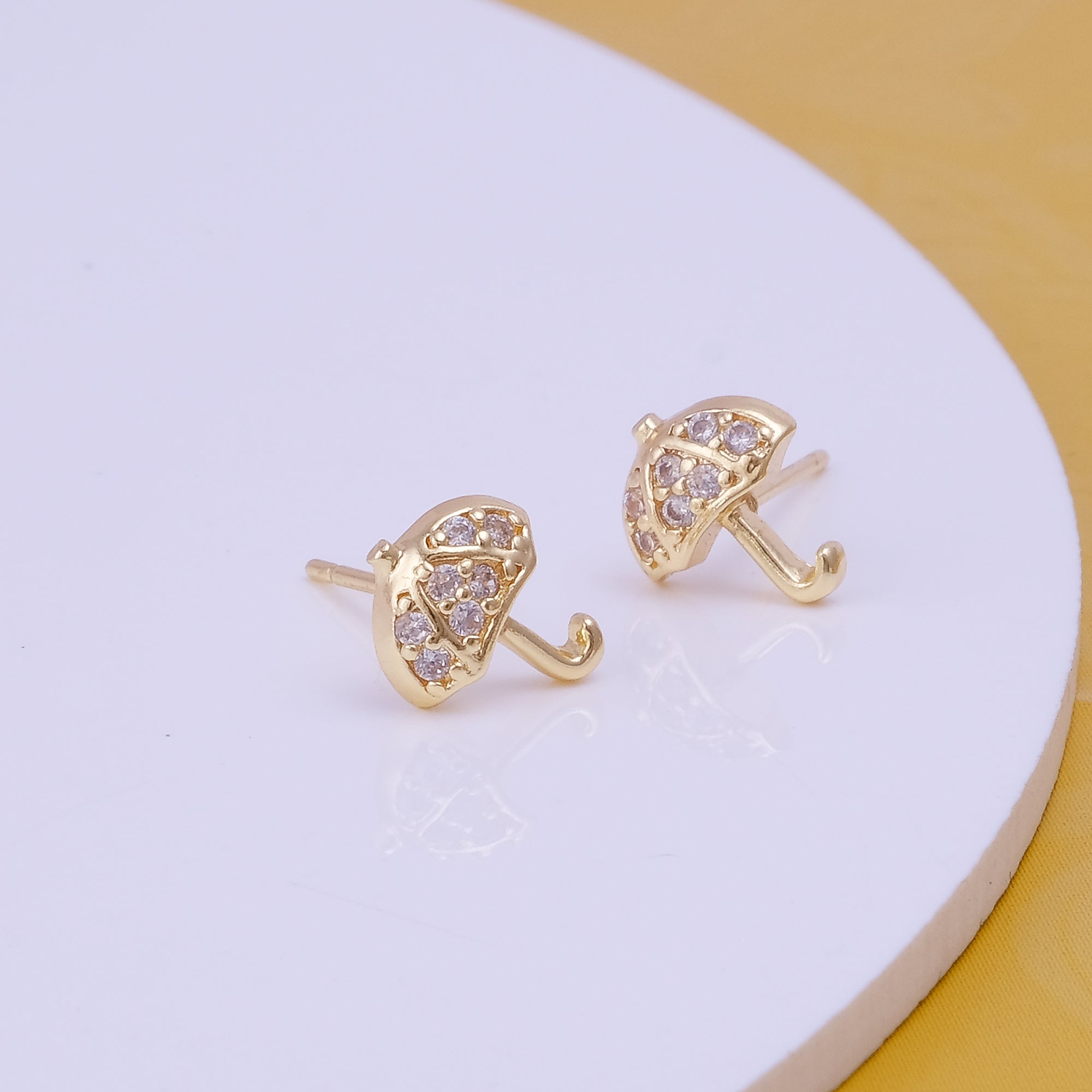 Gold Plated Umbrella Stud Earrings Dainty Crystal Rain Earrings