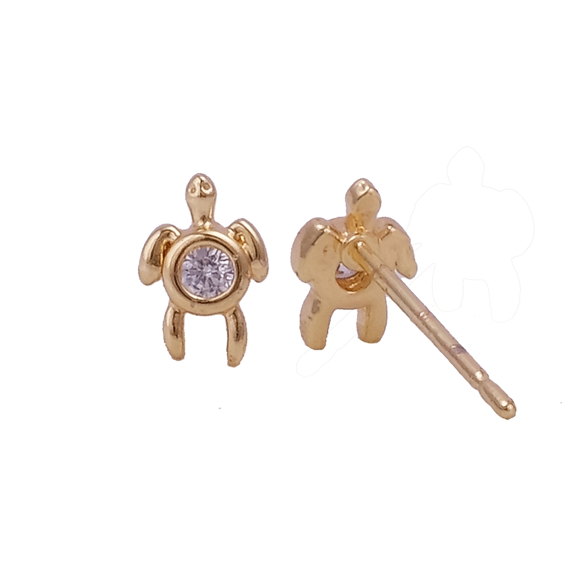 Gold Turtle Stud Earrings with Sparkling Cubic Zirconia - Cute Minimalist Animal Jewelry Gift