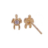 Gold Turtle Stud Earrings with Sparkling Cubic Zirconia - Cute Minimalist Animal Jewelry Gift
