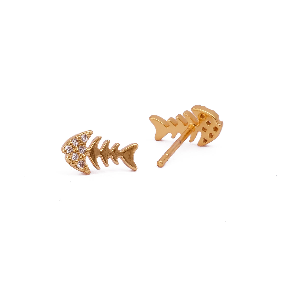 Gold Fish Bone Stud Earrings Unique Fish Shape Animal Jewelry
