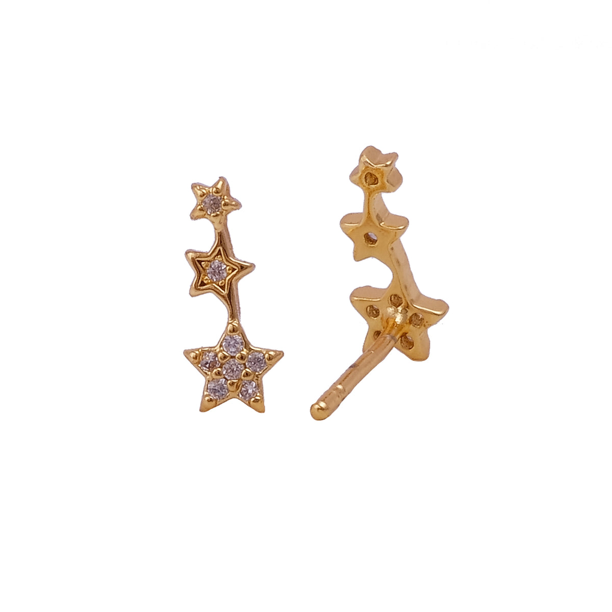 Gold Triple Star Stud Earrings Dainty Celestial Jewelry