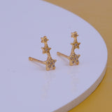 Gold Triple Star Stud Earrings Dainty Celestial Jewelry