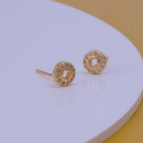 Gold Plated Round Design CZ Dainty Stud Earrings