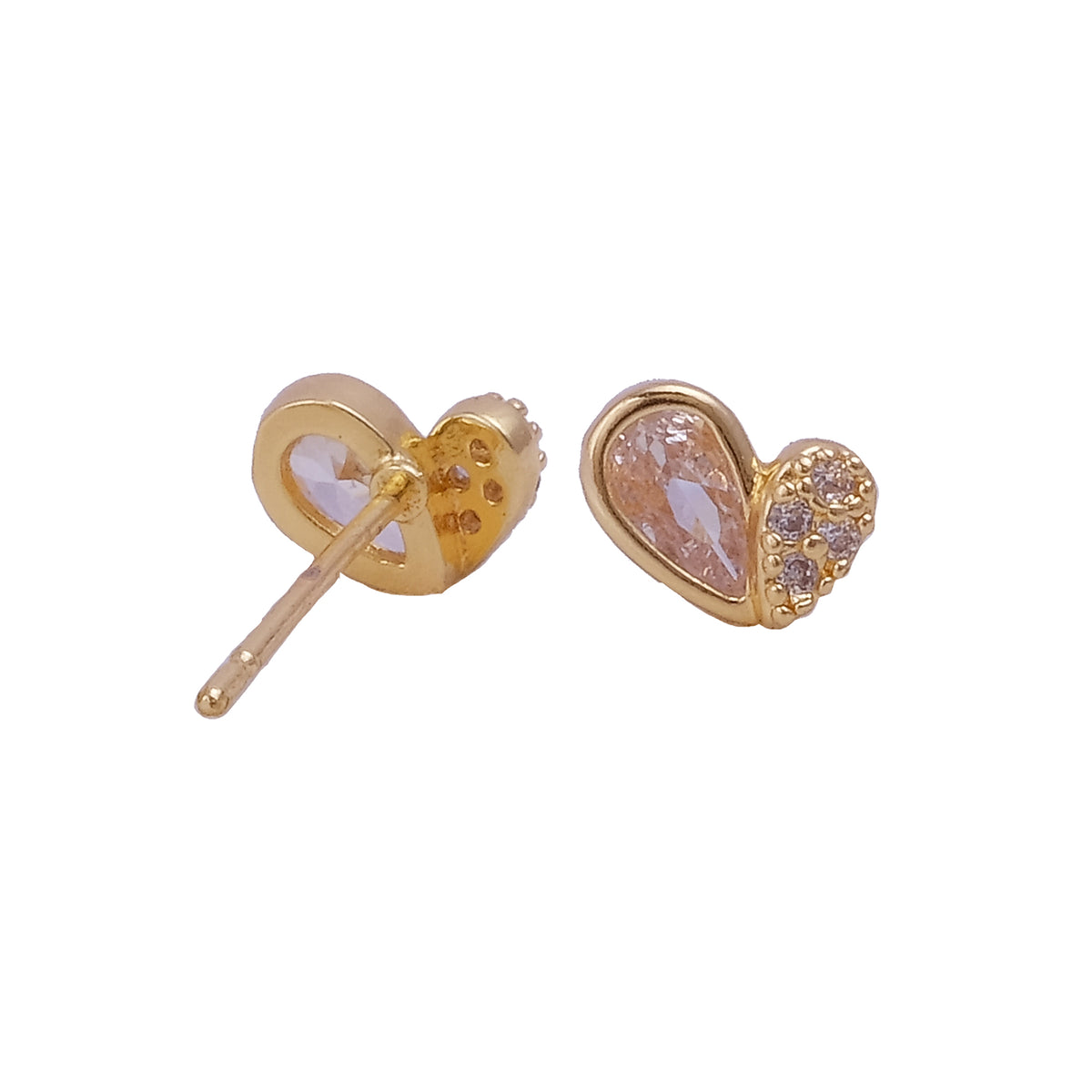 Gold Plated Heart-Shaped Stud Earrings with CZ Gemstones
