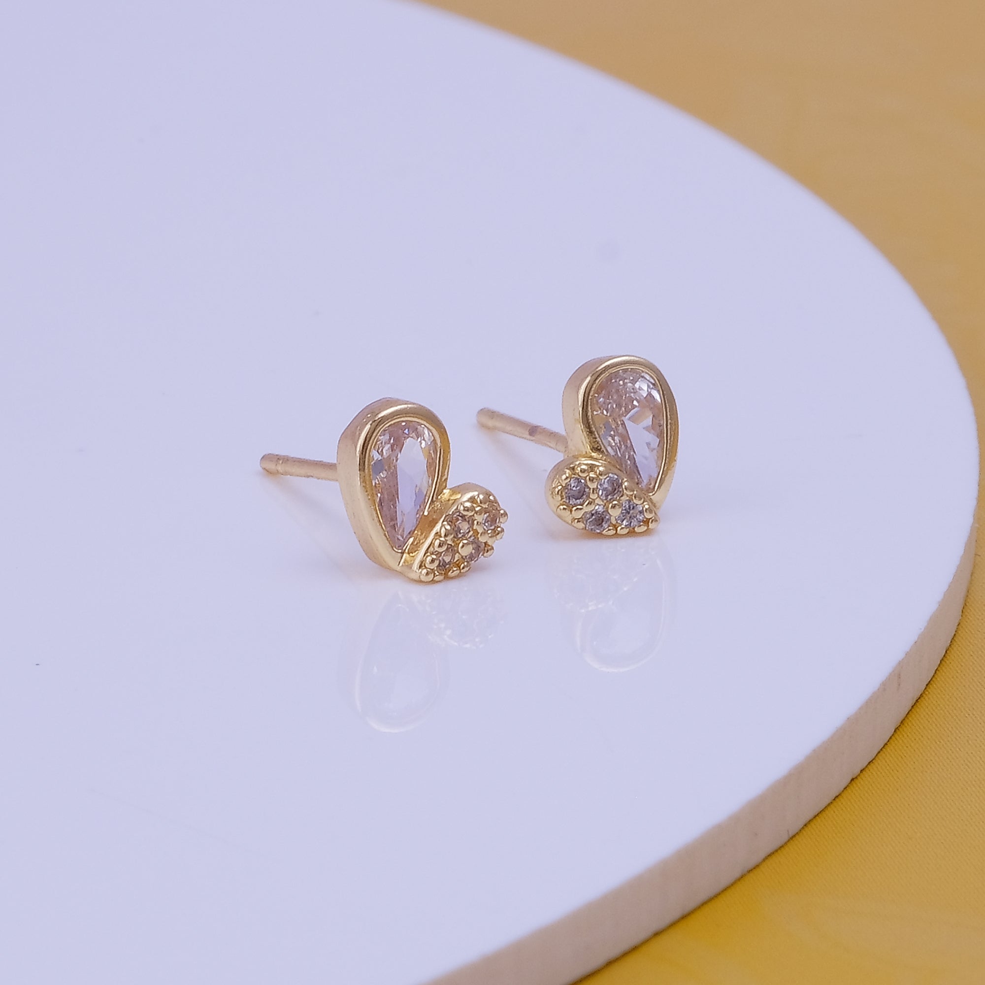 Gold Plated Heart-Shaped Stud Earrings with CZ Gemstones
