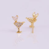 Cocktail Glass With Heart Straw Stud Earrings Cubic Zircon Gemstone Jewelry