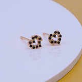 Gold Plated Heart-Shaped Black Cz Stud Earrings