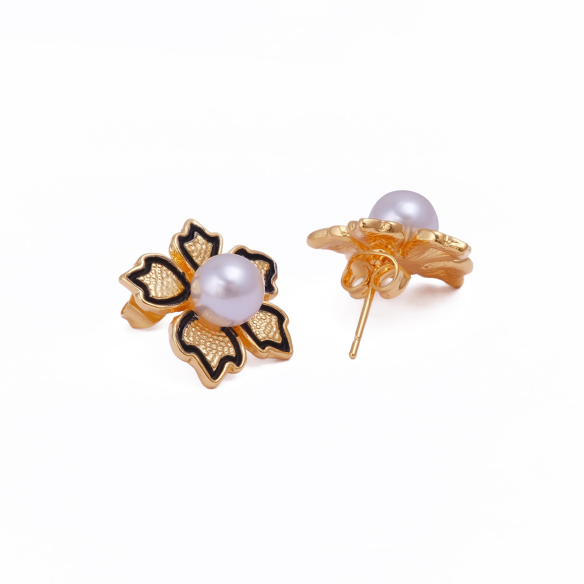 Mother of Pearl Textured Gold Plated Floral Studs