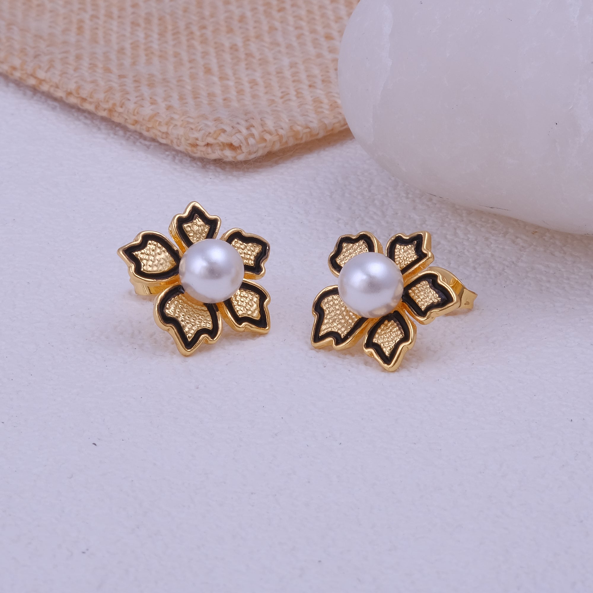 Mother of Pearl Textured Gold Plated Floral Studs