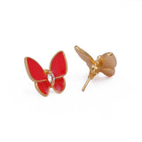 Red Enamel Jewlry Gold Plated Butterfly Stud Earrings