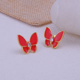 Red Enamel Jewlry Gold Plated Butterfly Stud Earrings
