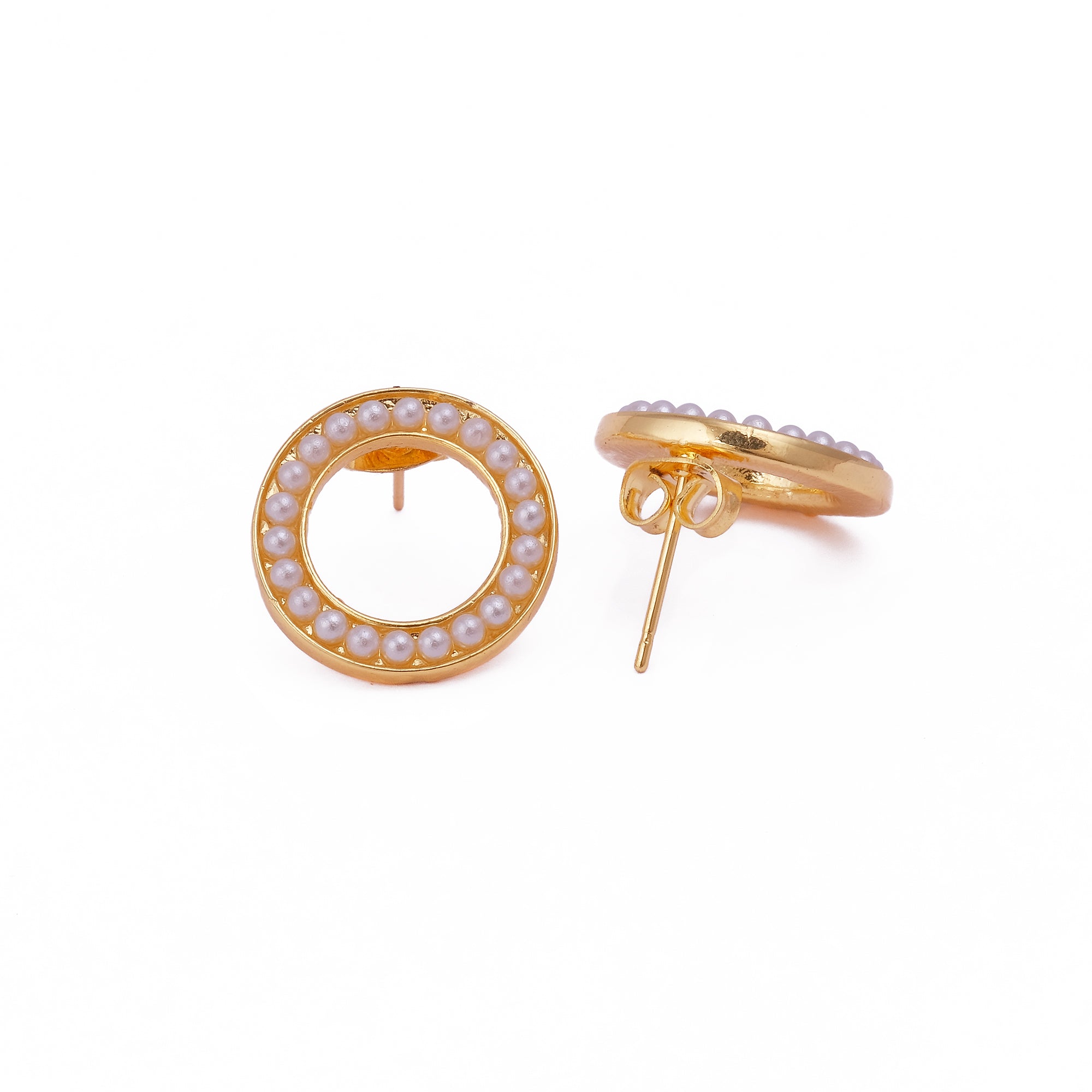Elegant Pearl Open Oval Earrings Gold Plated Jewelry