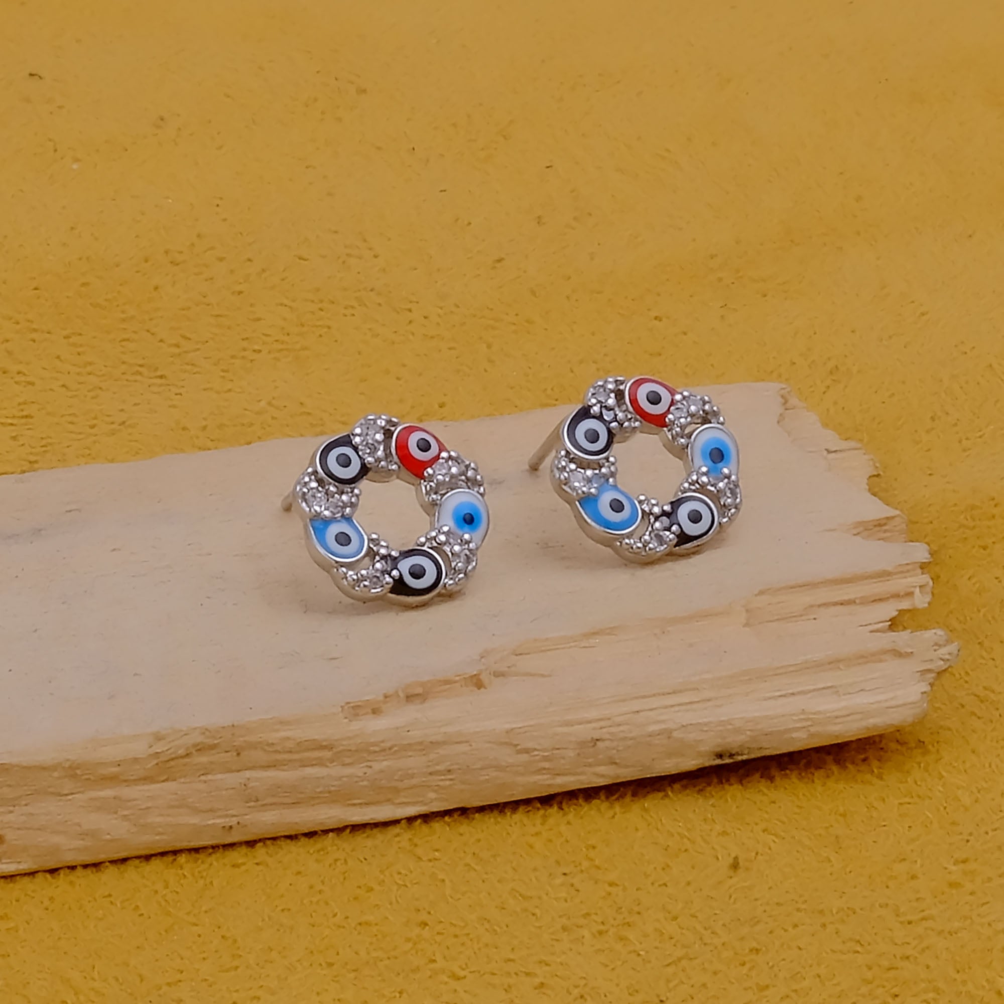 Evil Eye Round Studs Silver Plated Earrings Everyday Jewelry