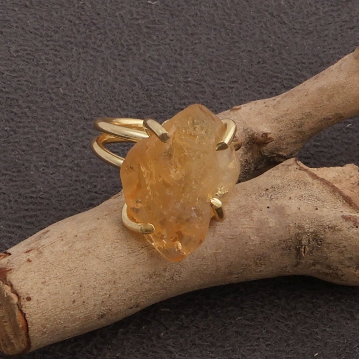 18K Gold Plated Raw Citrine Ring, Statement Jewelry Adjustable Ring 5393