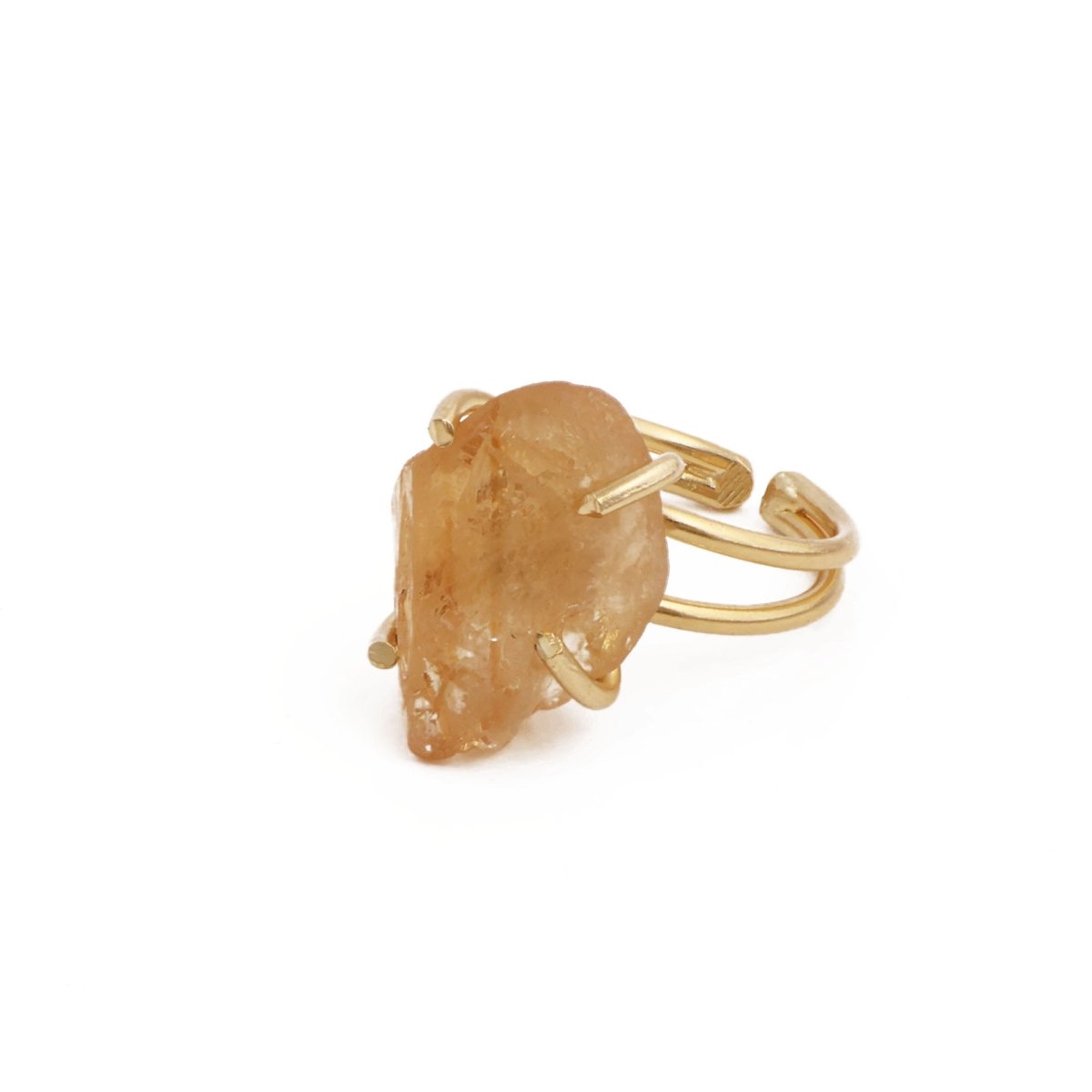 18K Gold Plated Raw Citrine Ring, Statement Jewelry Adjustable Ring 5393