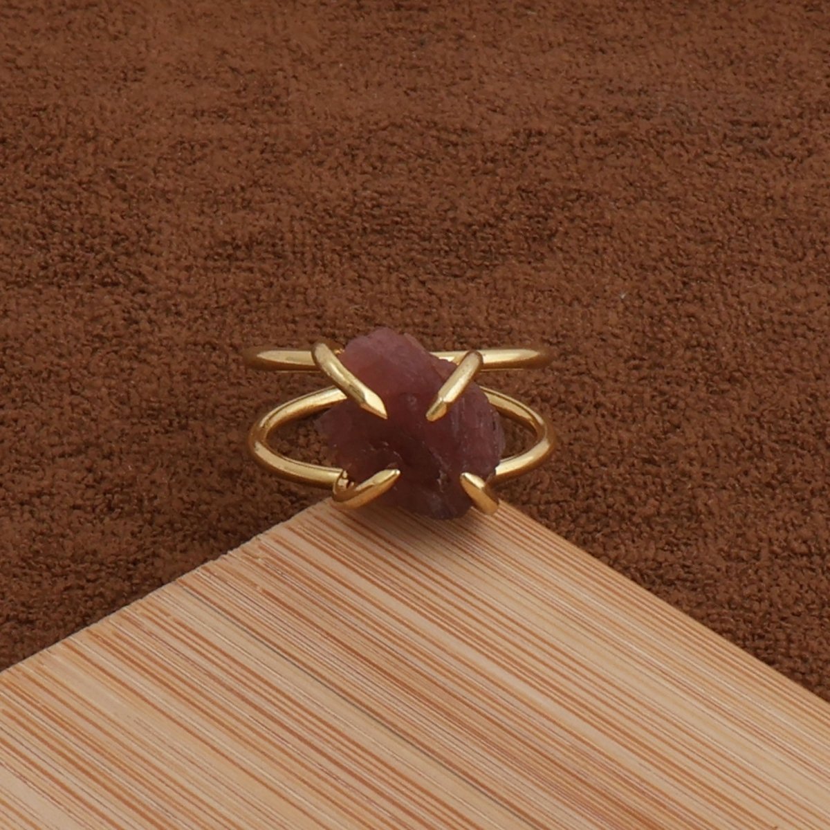18K Gold Plated Raw Citrine Ring, Statement Jewelry Adjustable Ring 5393