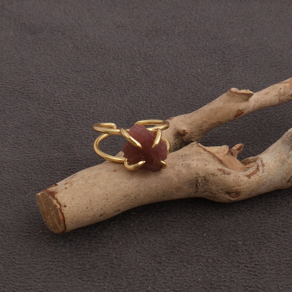 18K Gold Plated Raw Citrine Ring, Statement Jewelry Adjustable Ring 5393