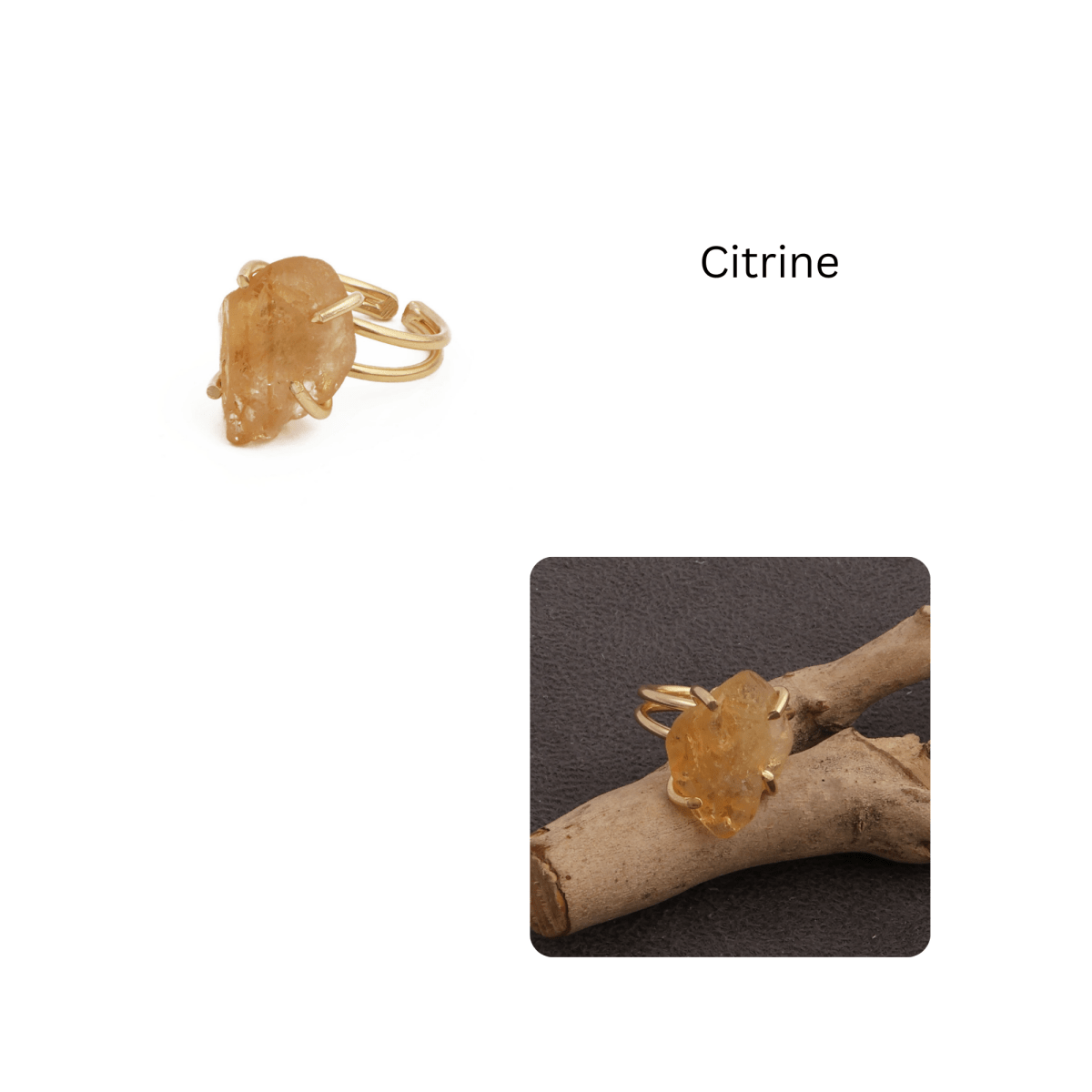 18K Gold Plated Raw Citrine Ring, Statement Jewelry Adjustable Ring 5393