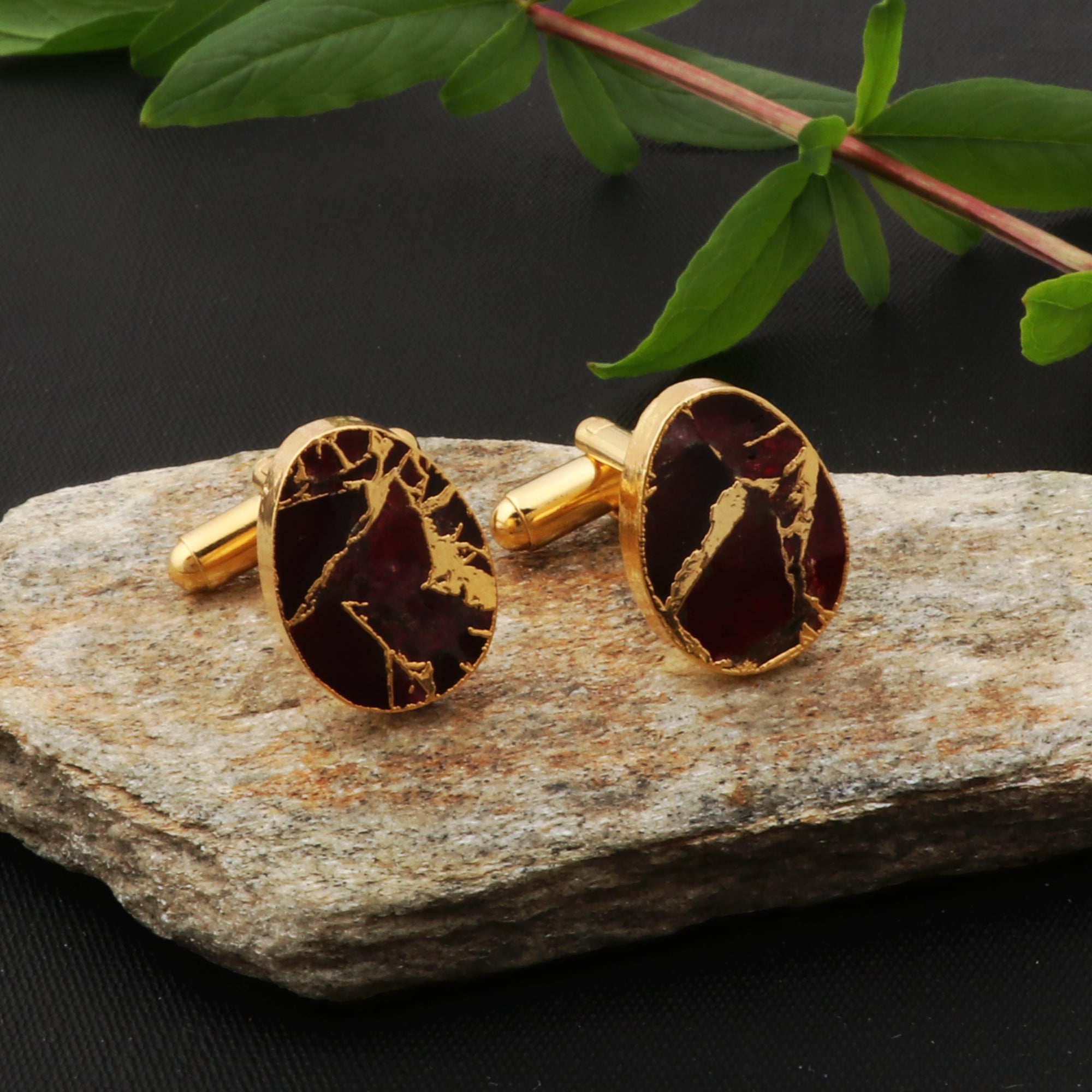 Egg Shape Gemstone Cufflinks, Gold Plated Cufflinks, Mohave Copper Turquoise Handmade Cufflinks, Wedding Accessories, Anniversary Gift, 2701