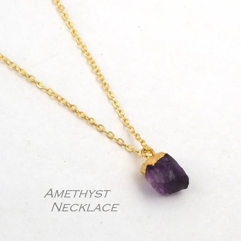 Raw Amethyst Birthstone Necklace and Adjustable Ring