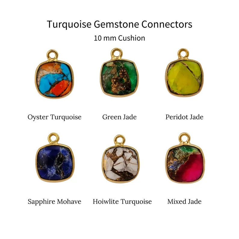 Gemstone Mohave Turquoise Cushion Shape Gold Bezel Charms